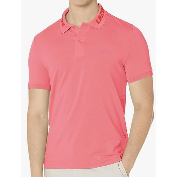 Lacoste Men's Short Sleeve Semi Fancy Branded Collar Polo Shirt Pink 2XL